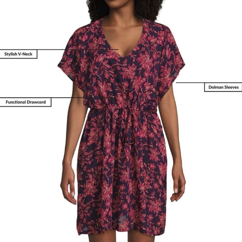 Lands' End Purple Floral Drawstring Swim Coverup - Picture 5 of 9